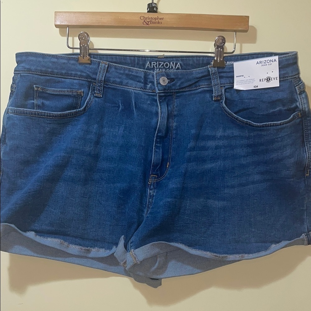 Womens New Arizona Jean Company Mid Rise Shortie Blue Denim Shorts
